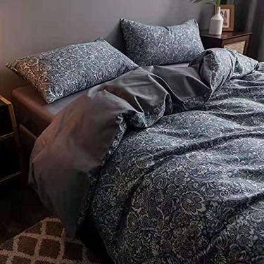 Imagem de Jogo de cama com capa de edredom com fronhas Queen cinza azul, capa de colcha de leite quente e grosso de pelúcia, roupa de cama de renda de cor sólida para quarto de meninas 200230 cm 4 peças