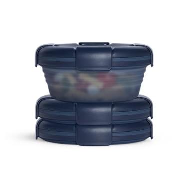 Imagem de STOJO Conjunto de 3 tigelas dobráveis – jeans translúcido, 1,020 g – Tigela de silicone reutilizável para alimentos quentes e frios – perfeita para viagens, preparação de refeições, almoço, acampamento e caminhadas – pode ir ao micro-ondas e lava-louças