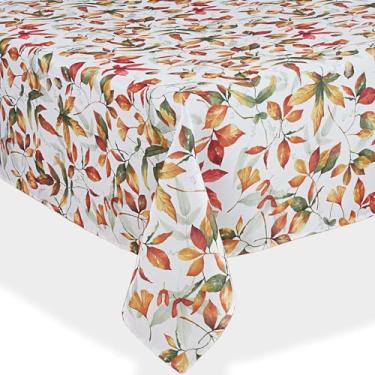 Imagem de SARO LIFESTYLE Feuilles Collection Toalha de mesa de poliéster macio com design de folhas de outono, 177,8 cm x 355,5 cm, multi