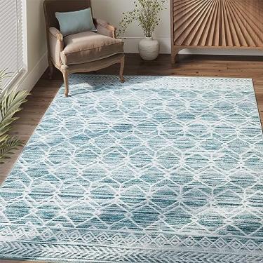 Imagem de jinchan Tapetes marroquinos 10 x 15 cm para quarto - Lavável na máquina, macio, moderno, geométrico, resistente a manchas, antiderrapante, ultrafino, de lã sintética, para sala de estar, cozinha, sala