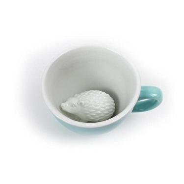 Imagem de Creature Cups HEDGEHOG Copo de cerâmica (325 ml, verde-aqua) - Animal 3D oculto dentro emerge enquanto você bebe - Presente de bebidas de Natal e aniversário para amantes de café e chá