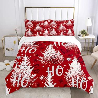 Imagem de Jogo de cama solteiro com capa de edredom e fronha conjunto de cama de 3 peças Natal igluo capa de edredom azul roupas de cama para meninos meninas, vermelho B-229X229cm