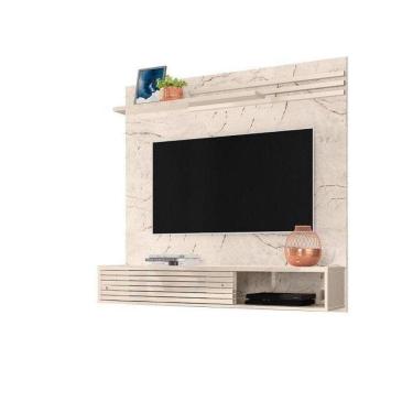 Imagem de Painel Para TV até 55 Polegadas Bancada Suspensa Frizz Sublime com Luminária de LED Cor Calacata e Off White - Madetec