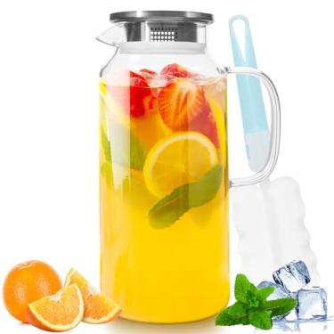 Imagem de Yirilan Jarra de vidro, jarro de água de 1,8 litro com tampa, jarra de bebidas para água quente, fria, chá gelado e suco com escova de copo