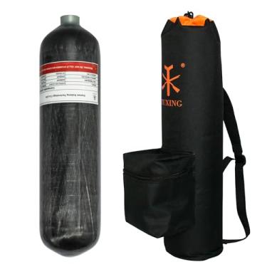 Imagem de TUXING Tanque HPA de Fibra de Carbono 3L 4500Psi Sistema de Cilindro de Tanque de Ar PCP de Alta Pressão com Bolsa de Transporte para Rifles de Ar Pcp Caça Snorkeling