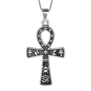 Imagem de Hipunk Colar com pingente de cruz Ankh - Amuleto Chave da Vida de Aço Inoxidável Ankh Olho de Hórus Colar com pingente de joia religiosa egípcia para homens e mulheres SP0187G, Aço inoxidável, Sem