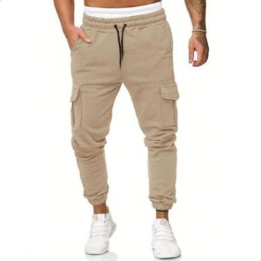Imagem de Calça De Moletom Cargo Elástico Jogger Masculina Com Punhos-Masculino