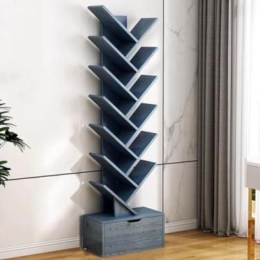 Imagem de Prateleira de armazenamento em forma de árvore com armário, estante de madeira industrial aberta para livros, CDs, plantas, organizador