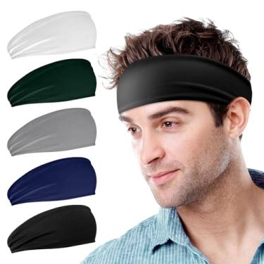 Imagem de Bandanas de treino masculinas, pacote com 5 faixas de cabelo masculinas para corrida, faixa de suor elástica para ciclismo, basquete, ioga, exercícios físicos, unissex, faixa de cabelo