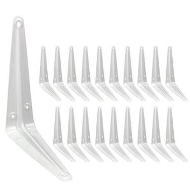 Imagem de Joroamp Pacote com 20 suportes de prateleira brancos, 15 cm, suporte de suporte de canto em L resistente, suporte de ângulo de articulação de metal para pendurar, suporte de prateleiras flutuantes para prateleira com parafusos