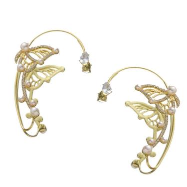 Imagem de Brinco Estilo EarCuff Dourado Borboleta Strass Luxo Feminino