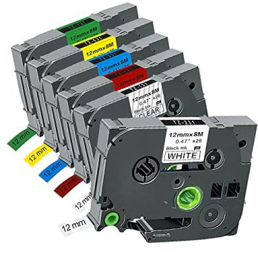Imagem de Pacote com 6 fitas adesivas Tze Tz 12 mm 0,47 polegadas TZe131 Tze231 Tze431 Tze531 Tze531 Tze631 Tze731 laminada compatível com substituição para Brother PTouch PTH100 PTH110 PTD600 PTD200 PTD211 0