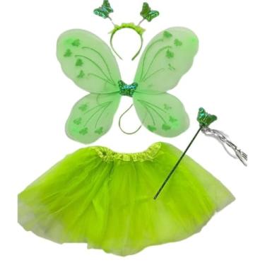 Imagem de Kit Fantasia Sininho Tinkerbell Fada Fadinha Borboleta Infantil Saia Tutu Asa Tiara Varinha