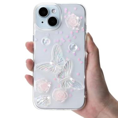 Imagem de AICISINGN Capa para iPhone 12 com glitter 3D borboleta a laser transparente com design, estética linda flor pérola cristal brilhante brilhante para mulheres meninas capa de telefone para iPhone 12 6,1
