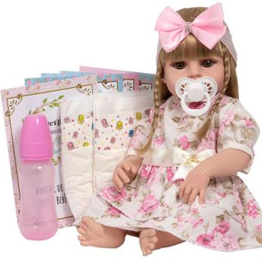 Imagem de Bebe Reborn Menina Cabelo Longo Fofinha Enxoval 13 Itens - Cegonha Reb