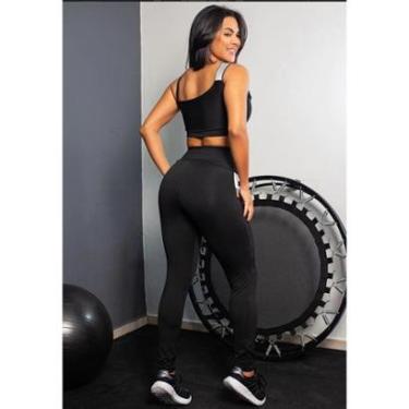 Imagem de Conjunto Fitness Feminino Calça Legging Com Bolso De Tela + Cropped Com Elásticos -Feminino
