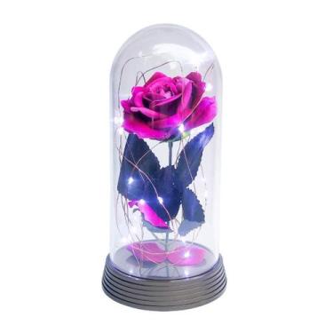 Imagem de Luminária A Rosa Encantada Roxo 20 Cm Base Ouro Frio - Amor Lindo