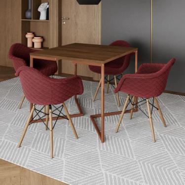 Imagem de Jogo de Mesa Industrial Base Cobre Tampo Quadrado 90cm Amêndoa com 4 P