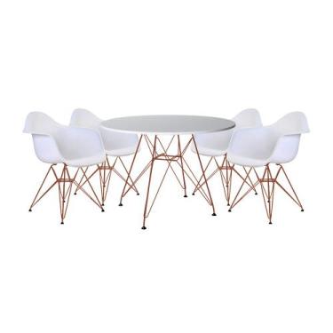 Imagem de Mesa de Jantar Redonda Eames Eiffel 90cm Branca com 4 Poltronas Branca
