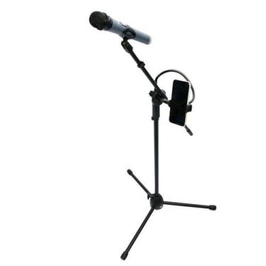 Imagem de Pedestal Tripé P/ Microfone + Cachimbo + Suporte Celular - Polyvox
