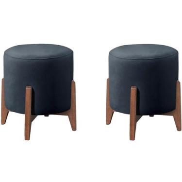 Imagem de Kit 2 Puf Puff Para Sala Lhor Veludo Azul RM - Móveis Romer, Azul