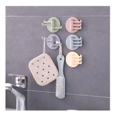 Imagem de Kit Com 5 Ganchos Triplo Articulado De Plástico Com Cola Adesiva Cor P