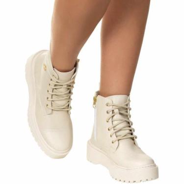 Imagem de Coturno Feminino Plataforma Militar Blogueira Amarrar Zíper Fecho Clas