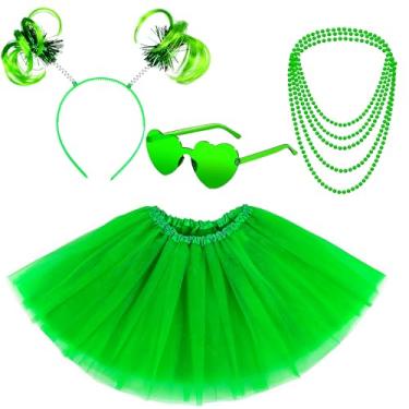 Imagem de Horolam Acessórios de fantasia de tutu, acessórios para fantasia de fantasia de vestido chique dos anos 80, saias de tutu de tule para adultos, tutus para mulheres e meninas, Verde, One Size