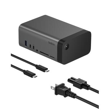 Imagem de Belkin Hub USB-C, base Pro GaN 11 em 1 de 150 W, estação de ancoragem multiportas com USB-C, USB-A, Ethernet, SD, MicroSD, porta de 3,5 mm, portas HDMI 4K para monitor triplo - compatível com MacBook