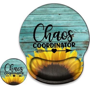 Imagem de Tapete de mouse coordenador de caos com suporte de pulso, girassol, descanso de pulso, tapete de mouse de gel caos para jogos, mouse pads para computador, escritório, trabalho, mulheres, homens,