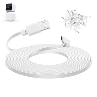Imagem de Smays Cabo de extensão de 15 metros para câmera externa WYZE Cam Pan v3, cabo adaptador de alimentação micro USB longo, branco de 90 graus