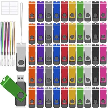Imagem de AGECASH Pen Drive USB 128 MB, pacote com 50 unidades USB 2.0, pacote com 50 unidades Jump Drive, pacote com cordão e etiquetas, pen drives em massa para backup de dados (pacote com 50 cores mistas,