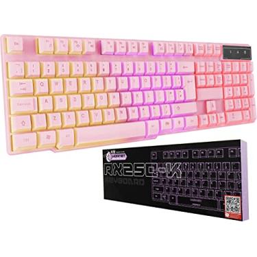 Imagem de Orzly Teclado rosa para jogos RGB USB com fio arco-íris projetado para jogadores de PC, PS4, PS5, laptop, Xbox, Nintendo Switch, RX-250 Hornet Edition