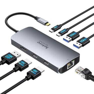 Imagem de Estação de ancoragem USB C para dois monitores, estação de ancoragem Selore para 3 monitores, tela tripla 4K com 2 HDMI, DisplayPort, Ethernet de 1 Gbps, carregamento PD de 100 W, adaptador de portas