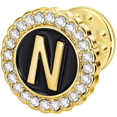 Imagem de HAWSON Alfinetes de lapela com inicial A-Z, alfinetes de gravata personalizados de ouro/prata 18K para ternos, gravatas, chapéus, homens e mulheres, Latão, Sem Pedra Preciosa