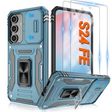 Imagem de ATUMP Capa para Samsung Galaxy S24 FE com [pacote com 2] protetor de tela HD e capa deslizante para câmera, anel de rotação de 360° com suporte [grau militar] capa protetora à prova de choque para