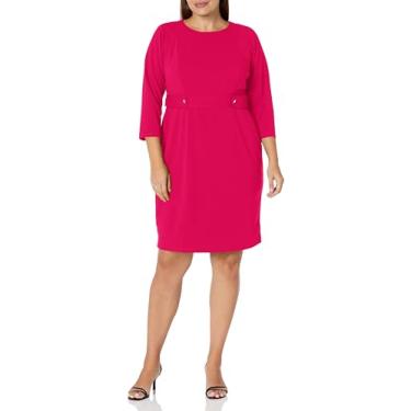 Imagem de London Times Vestido feminino para trabalho, escritório, negócios, bainha com detalhe de botão na cintura, Pavão rosa, 25 Plus Size