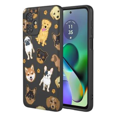 Imagem de HTXWXJC Capa de telefone para Moto G14, Motorola G14 XT2341 capa à prova de choque flexível bumper TPU capa macia padrão cão capa de telefone para Motorola Moto G14 cachorro preto