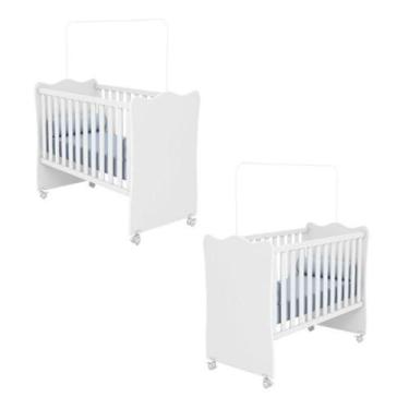 Imagem de Berços Gemeos Simples com Rodízios Doce Sonho Branco Qmovi