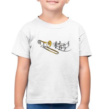 Imagem de Camiseta Algodão Infantil Trombone Notas Musicais - Foca na Moda, Bran