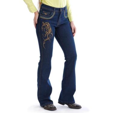 Imagem de Calça Country Feminina Jeans Flare Cavalo Bordado - Rodeo Farm, 44