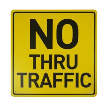 Imagem de BTHUKO Placa "No Thru Traffic", placas de aviso de trânsito de 30,5 cm x 30,5 cm, placas de aviso de trânsito, placas de trânsito privadas