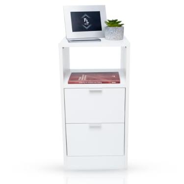 Imagem de Mesa De Cabeceira Estilo Cômoda Fl Decor 30 Cm Branco Com 2 Gavetas E 1 Nicho Para Quarto Lateral Da Cama Fi Decor (Sem Rodinhas, Puxador Cinza)