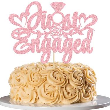 Imagem de Ephlyn 1Pc Just Engaged Cake Topper Glitter Ring Engagement Cake Topper We're Engaged Cake Decorations for Bridal Engagement Wedding Decoration Party Supplies Pink
