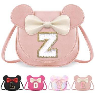 Imagem de izuzta Bolsa infantil para crianças 1 2 3 4 5 6 7 8 anos de idade bonito mouse orelha laço bolsa transversal presente de aniversário, Grande/bolsa rosa/letra branca, Z, Z