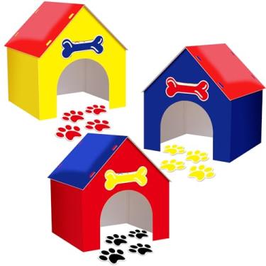Imagem de Gilprop 3 Set Dog Paw Birthday Party Decorations Red Yellow Blue House with Dog Bone and Paw Sticker for Dog Patrol Party Supplies Puppy Dog Paw Party Photo Booth Props