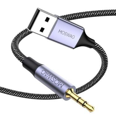 Imagem de MOSWAG Adaptador de áudio USB para TRS de 2,5 mm, cabos de extensão de fone de ouvido trançados de nylon para Windows, Linux, Android, PC, laptop, fones de ouvido