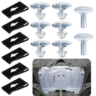 Imagem de 14 peças de parafusos inferiores do pino da tampa do motor, 6 pinos de tampa de acesso ao motor do radiador, 2 parafusos de tampa inferior, 6 clipes de fixação de hardware de proteção contra respingos