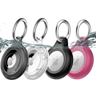 Imagem de Pacote com 4 com dois modelos de chaveiros com resistência à água IPX8, leve, antiarranhões, fácil instalação, suporte macio de corpo inteiro para air tag à prova de choque para bagagem, chaves