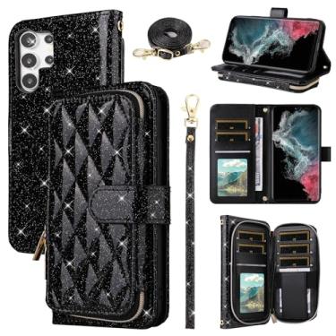 Imagem de Furill Capa carteira para Samsung Galaxy S25 Ultra 5G com alça de pulso, alça de ombro transversal, suporte para cartão, bolsa com zíper, acessórios para celular, capa para celular para S25Ultra 25S S
